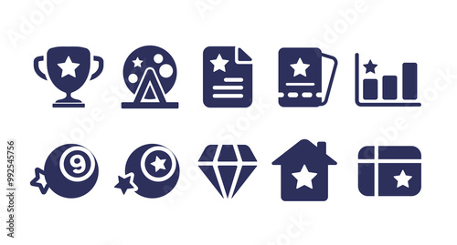 Editable Vector Icon Set: Lottery Website Interface Including Homepage, Lotto Draw, Reports, Prizes, and More