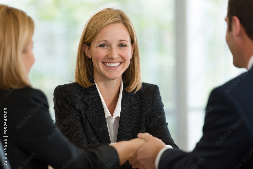 Business handshake with smiling professional Business handshake with smiling professional