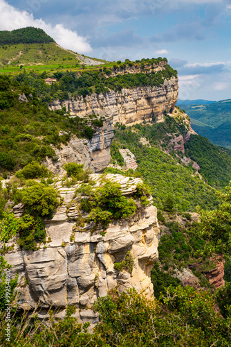 Scenic view of cliffs at Tavertet municipality in Catalonia near Barcelona, Spain photo