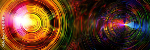 Vibrant abstract background featuring swirling colors and light patterns, creating dynamic fusion of energy and motion. This artwork evokes sense of depth and movement