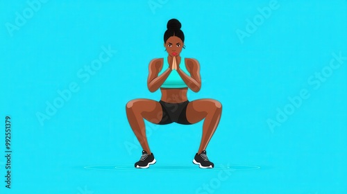 Bodyweight squats, quick leg workout, flat design illustration photo