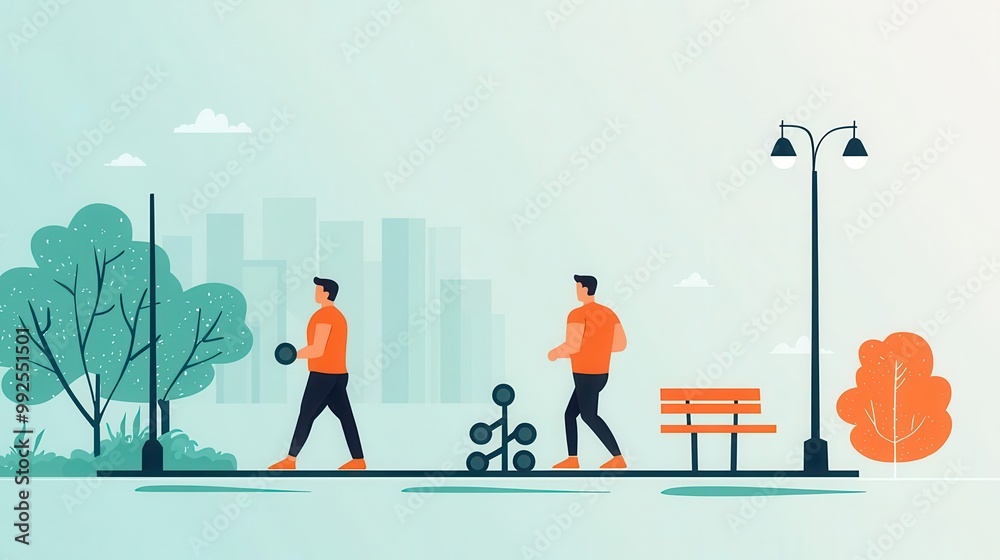 Naklejka premium Park exercises, bodyweight training, flat design illustration