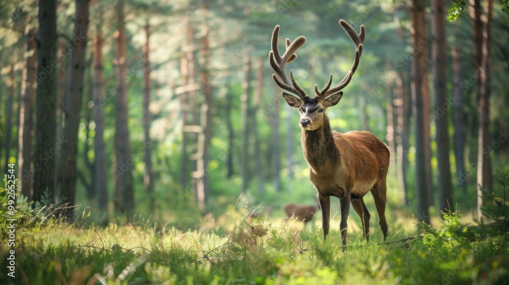 Wild deer in a dense forest. Wild deer in a dense forest.