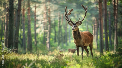 Wild deer in a dense forest.