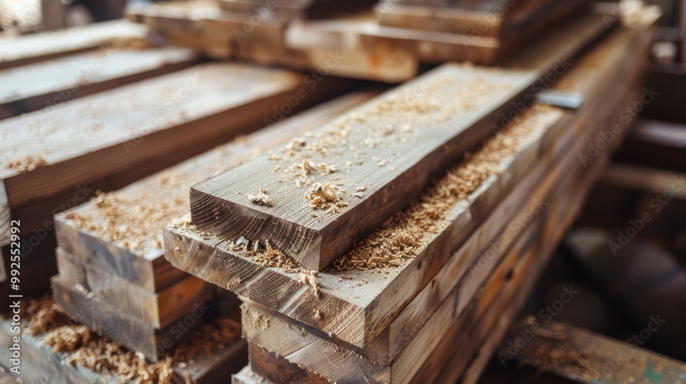 Wood planks being prepared for furniture making with a hand planer. Wood planks being prepared for furniture making with a hand planer.