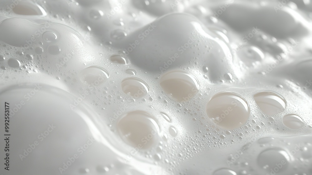 Close-Up of White, Creamy Foam with Bubbles Close-Up of White, Creamy Foam with Bubbles