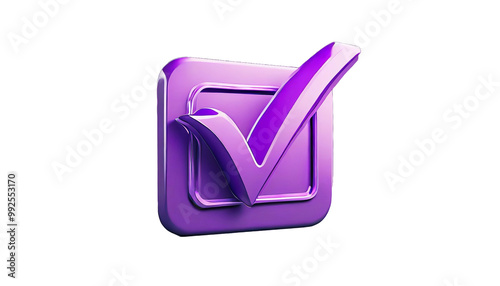 purple 3d check mark on white background