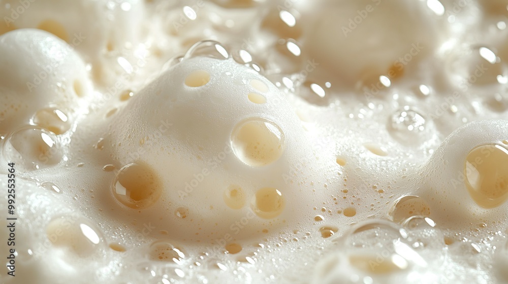 Close-up of Beer Foam with Bubbles and Light Reflection Close-up of Beer Foam with Bubbles and Light Reflection