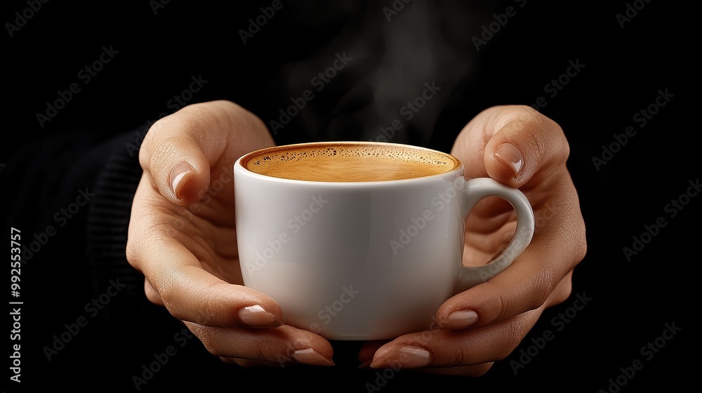 Warmth in Your Hands: A close-up shot of hands cradling a steaming cup of coffee, evoking a sense of comfort, warmth, and relaxation. Warmth in Your Hands: A close-up shot of hands cradling a steaming cup of coffee, evoking a sense of comfort, warmth, and relaxation.