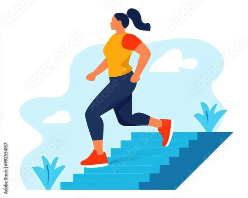 Stairs workout, quick cardio session, flat design illustration