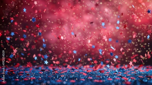 USA Holiday Banner Mockup with Confetti Stars for Presidents Day, Independence Day, Labor Day, Memorial Day, and Election Concept