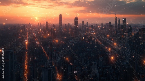 Wallpaper Mural Urban Sunset with Light Trails Over Cityscape Torontodigital.ca