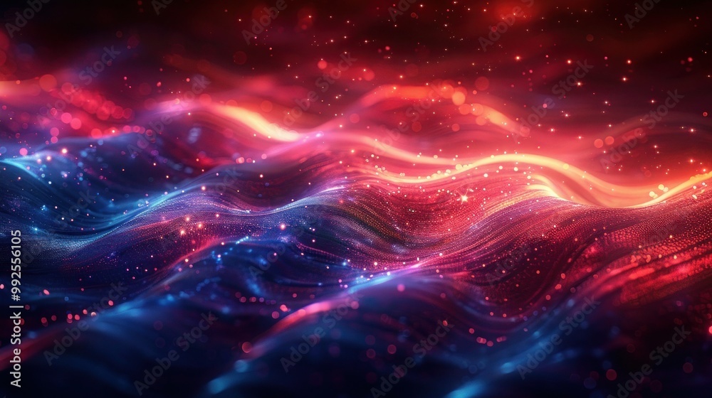 Fototapeta premium USA Flag and Ribbon on Modern Blue Background - Three Fold Brochure Design