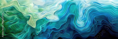 Fluid and vibrant abstract background featuring swirling patterns in shades of green and blue, creating sense of movement and depth. Ideal for artistic and creative projects