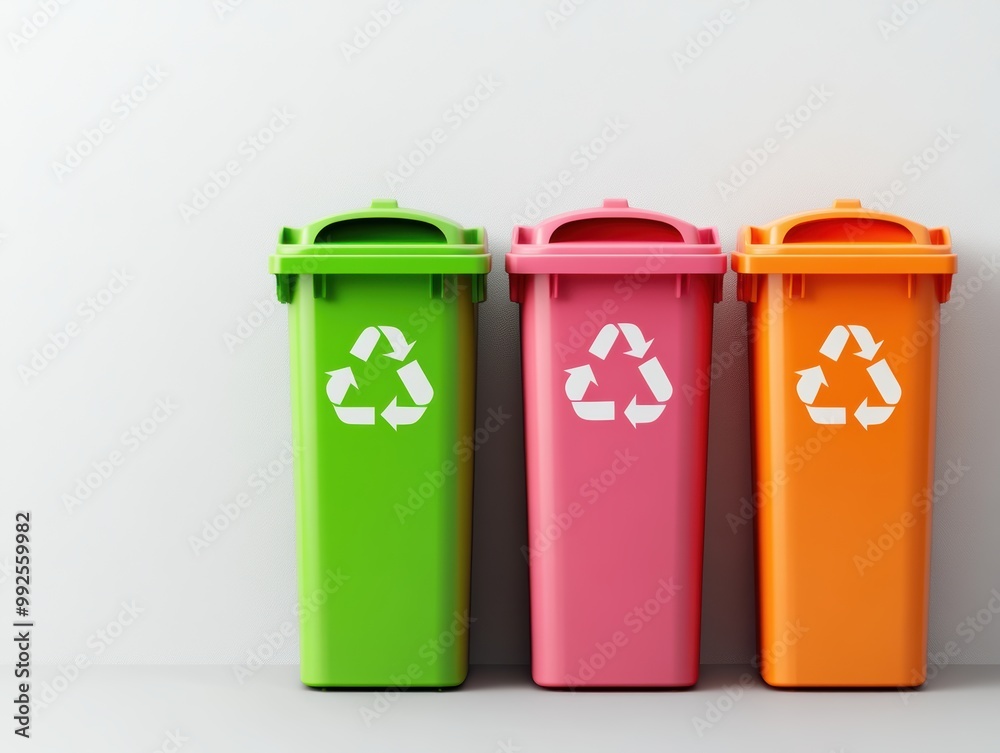 Abstract waste bins with labels for food, general, recycling, and hazardous waste, showing the importance of waste separation. Abstract waste bins with labels for food, general, recycling, and hazardous waste, showing the importance of waste separation.