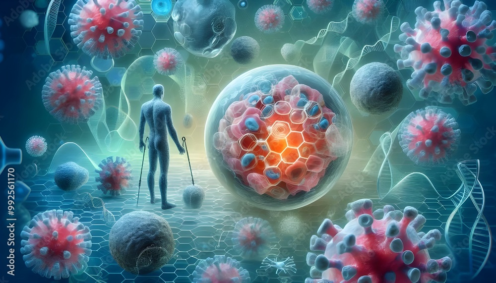 Human stem cell therapy research in 3D: Explore cellular biology, cancer treatment, DNA, nucleus, and protein. Highlighting molecular division for medical biotechnology. Human stem cell therapy research in 3D: Explore cellular biology, cancer treatment, DNA, nucleus, and protein. Highlighting molecular division for medical biotechnology.