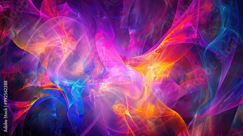 Vibrant abstract background featuring fusion of colors and dynamic shapes, creating sense of energy and movement. This artwork evokes feelings of creativity and inspiration