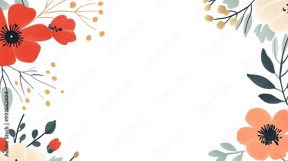 Naklejka premium Beautiful floral frame with orange and white flowers. Perfect for invitations, greeting cards, and seasonal decor. Clean white background.