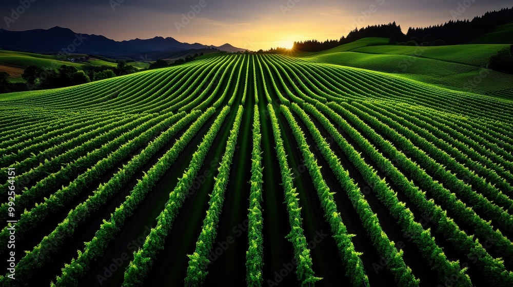Sunset Vineyard Rows Sunset Vineyard Rows