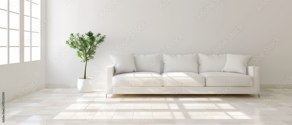 Fototapeta premium Contemporary Living Space, a sleek and stylish modern room showcasing minimalist design, vibrant colors, and innovative furniture arrangements for a fresh interior ambiance.