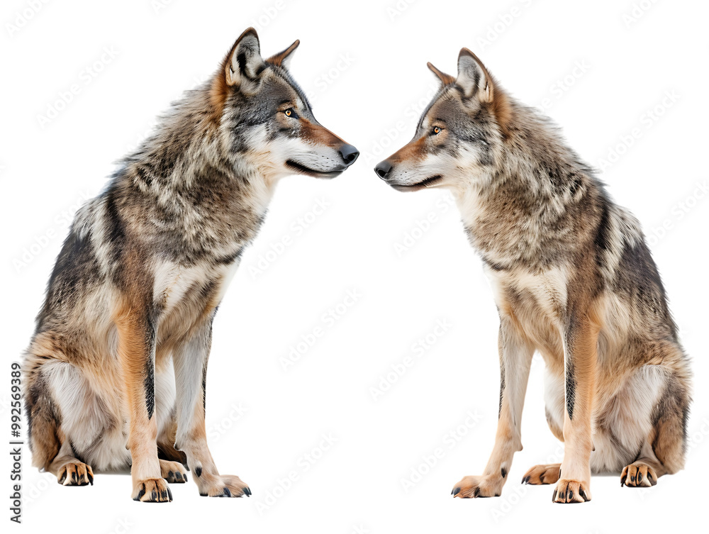 Obraz premium Wolf isolated against transparent background, front and side view