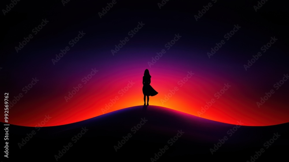 Silhouette of Solitude: A solitary figure stands against a vibrant sunset, casting a poignant silhouette against the backdrop of a vast and colorful sky. The image evokes a sense of introspection. Silhouette of Solitude: A solitary figure stands against a vibrant sunset, casting a poignant silhouette against the backdrop of a vast and colorful sky. The image evokes a sense of introspection.