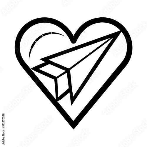 Heart with paper airplane symbolizing love and adventure for Valentine's Day