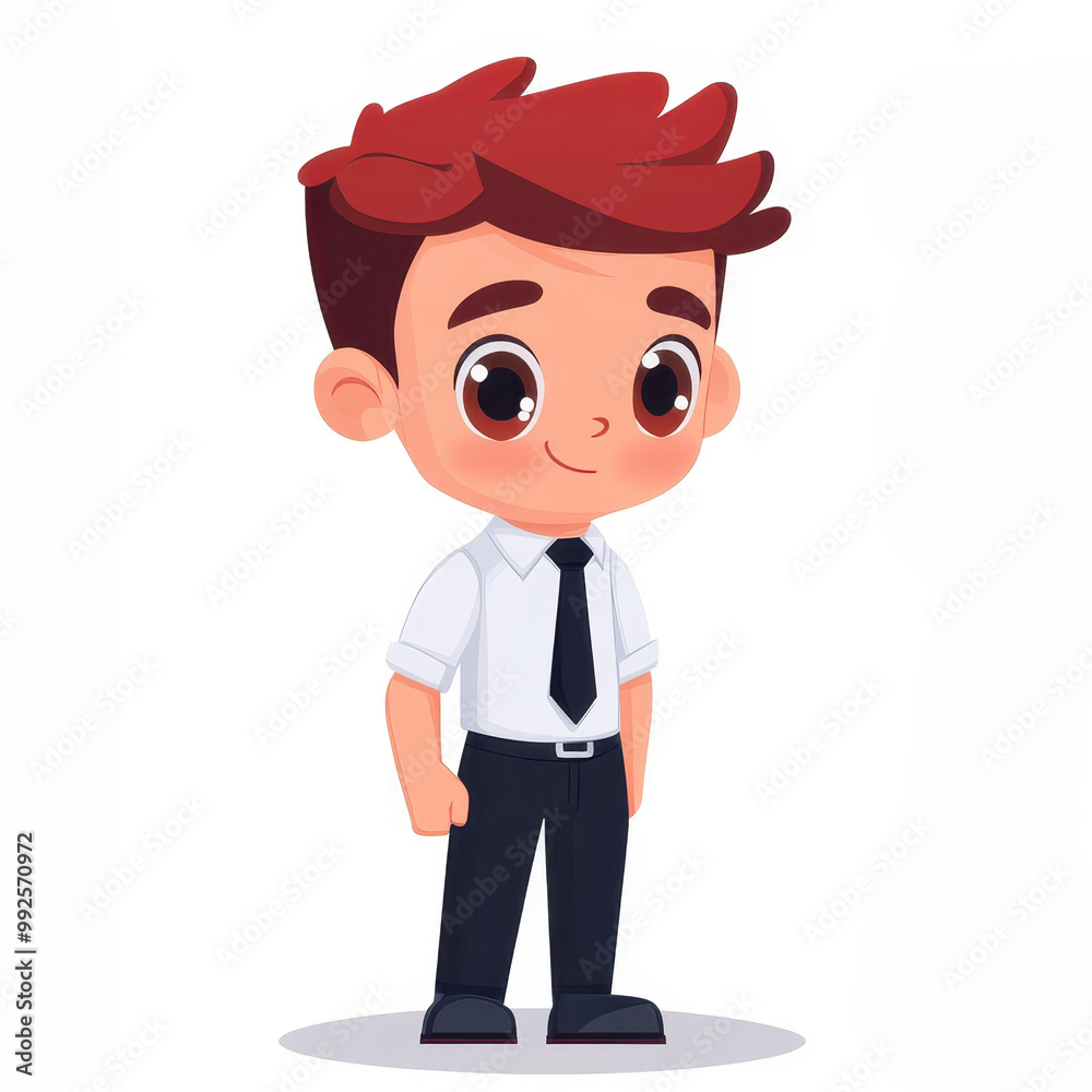 A vibrant mobile game mascot features a stylish business man with striking red hair, set against a crisp, clean backdrop. A vibrant mobile game mascot features a stylish business man with striking red hair, set against a crisp, clean backdrop.