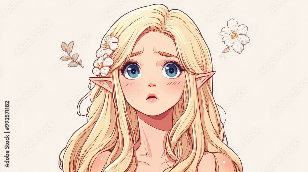 A captivating 2D anime illustration of an elf woman, perfect for any RPG character with a clean, vibrant background. A captivating 2D anime illustration of an elf woman, perfect for any RPG character with a clean, vibrant background.