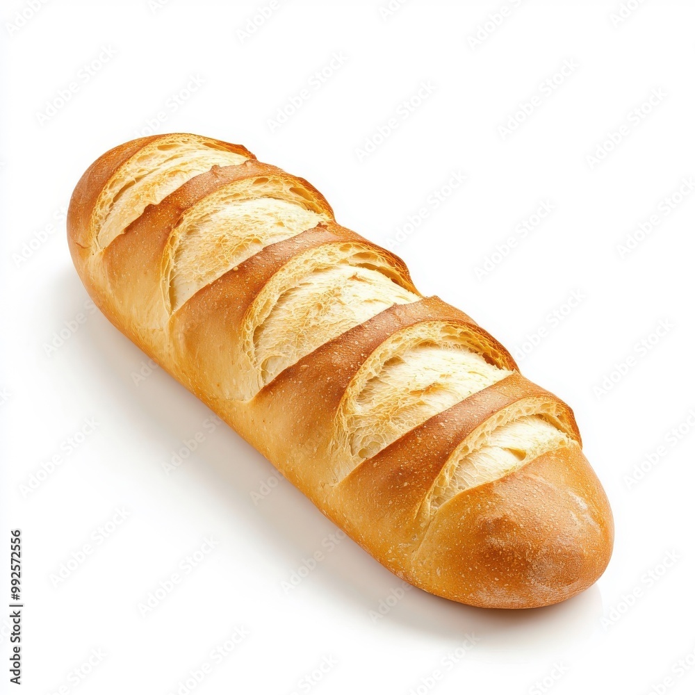 French bread isolated on a white background, showcasing its crispy crust and fluffy interior with a classic baguette shape. French bread isolated on a white background, showcasing its crispy crust and fluffy interior with a classic baguette shape.