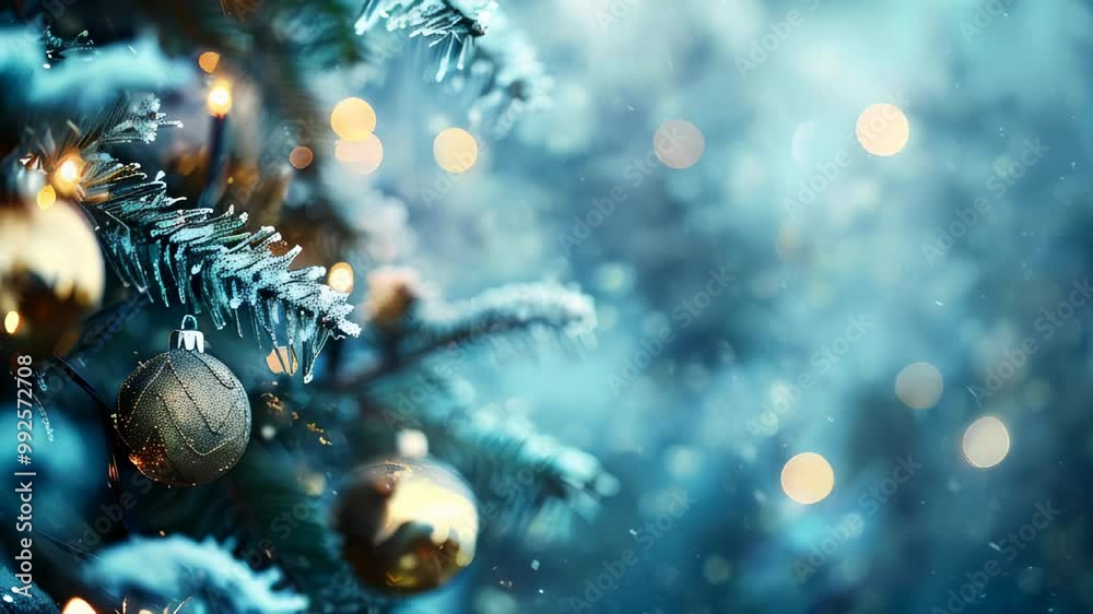 A detailed view of a Christmas tree adorned with twinkling lights