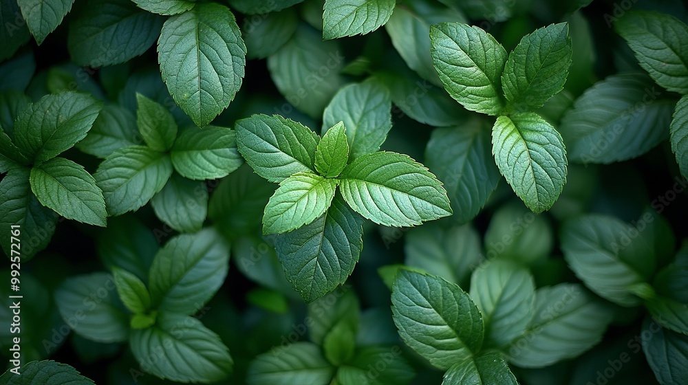A Lush Green Patch of Mint Leaves with a Soft Focus Effect in the Background