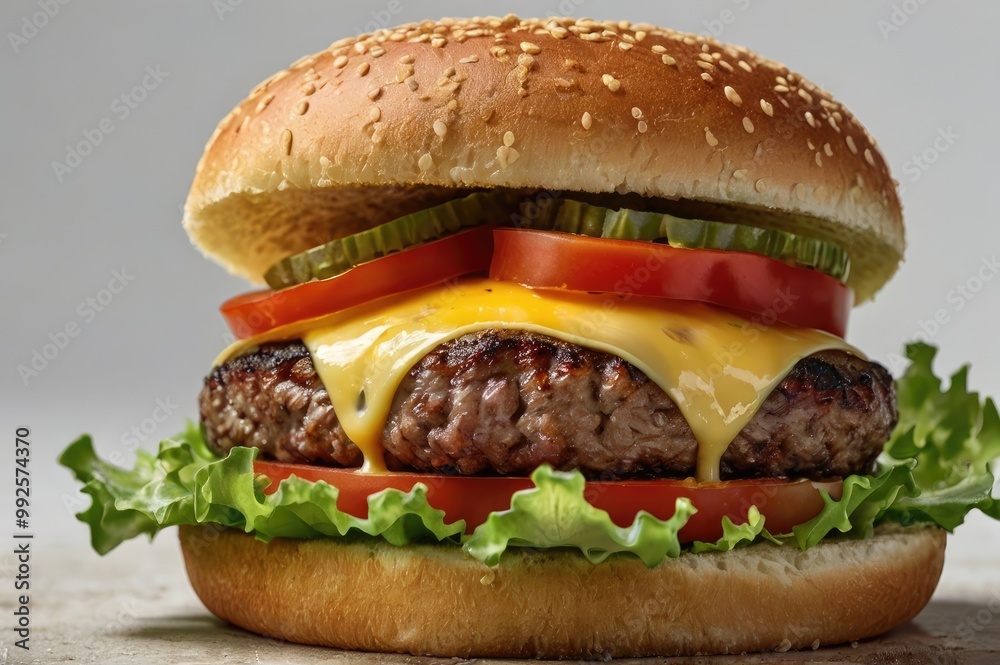 Juicy Grilled Hamburger Cheeseburger with Fresh Toppings Juicy Grilled Hamburger Cheeseburger with Fresh Toppings