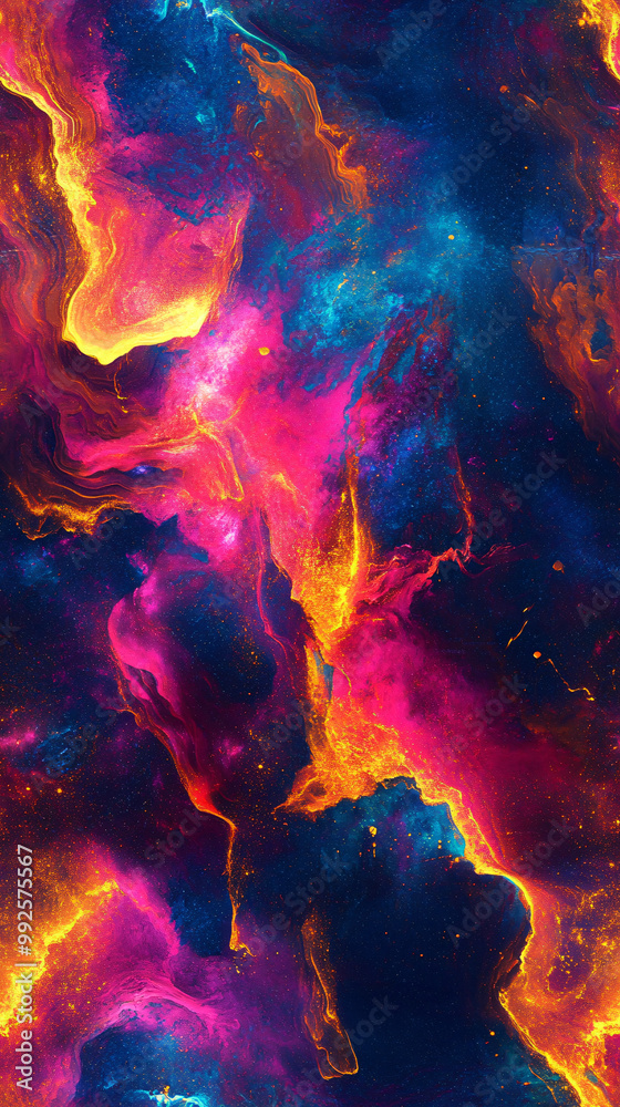 Fototapeta premium Abstract art pieces featuring color combinations, textures, geometric patterns, and golden elements, including watercolor landscapes and graphic compositions with golden lines