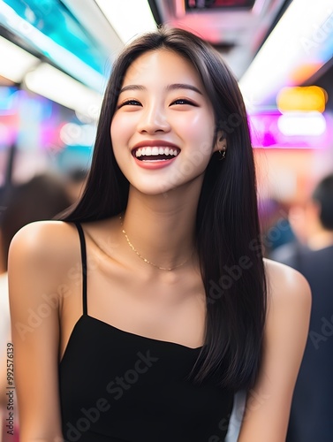 Free Download Happy Woman Smiling with White Teeth in Black Dress - GFXLoad