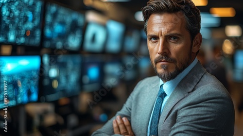 Confident Businessman in a Control Room