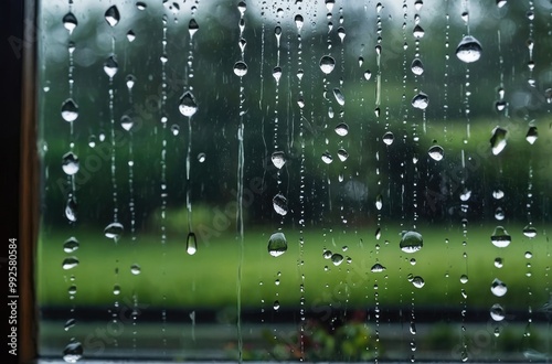 Rainy Day View Through a Window with Greenery