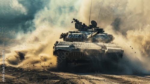 An armored carrier in action during a military exercise.