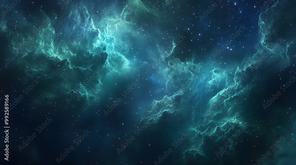 Obraz premium Ethereal Blue and Green Nebula Clouds