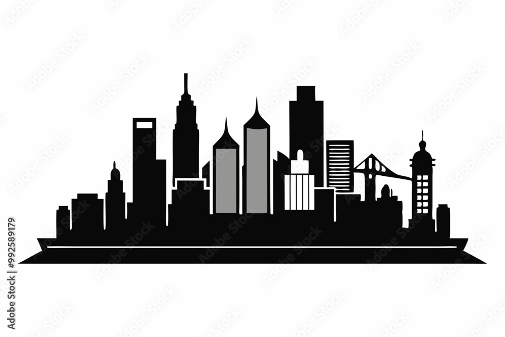 Fototapeta premiumHong Kong Skyline Silhouette Vector, Hong Kong City Silhouettes Clipart 