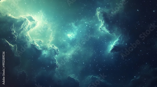 Ethereal Soft Nebula Clouds in Blue Green