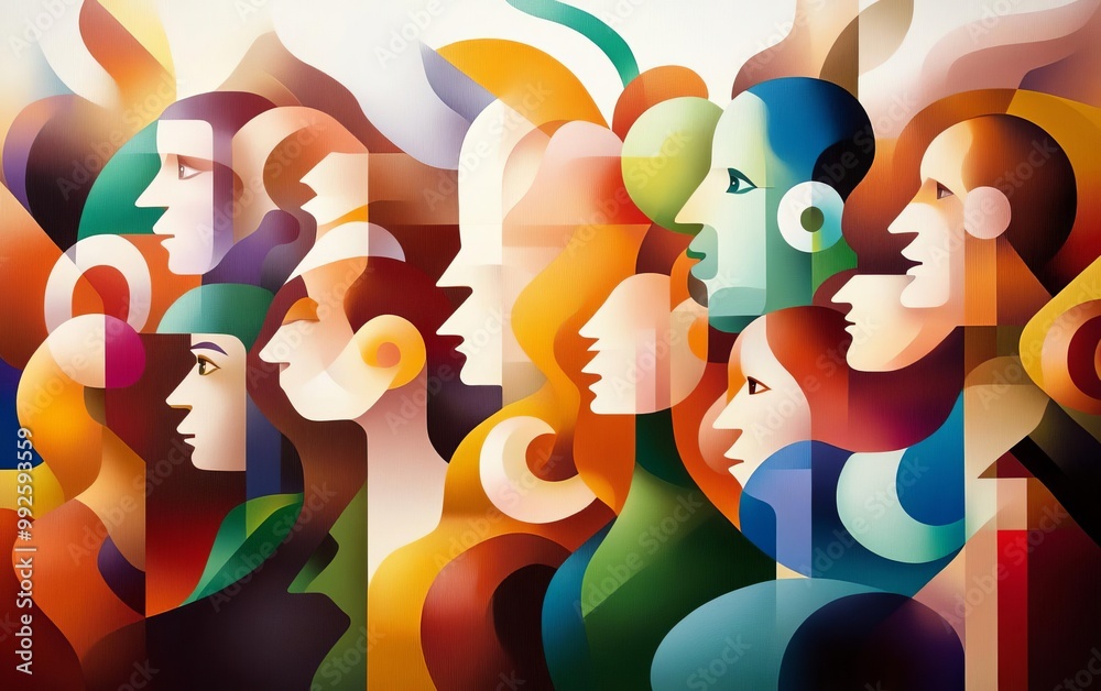 Naklejka premium Utopian Social Equality Cubism