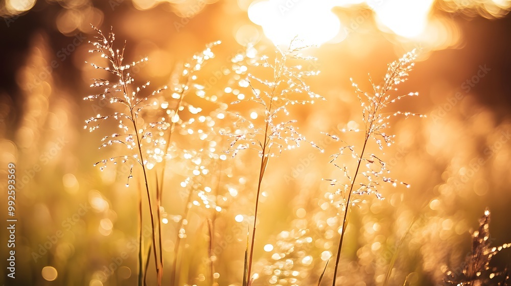 Golden Hour Grass with Dewdrops and Bokeh Golden Hour Grass with Dewdrops and Bokeh