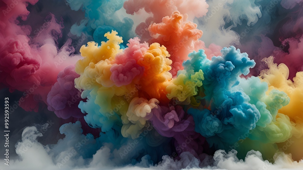 Obraz premium Swirling Cloud of Multi-Colored Smoke Isolated on White
