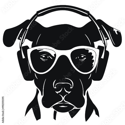 dog head is wearing a sunglass Silhouette Vector illustration