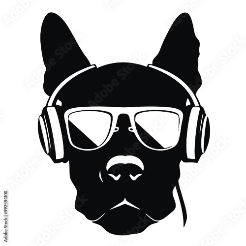 dog head is wearing a sunglass Silhouette Vector illustration