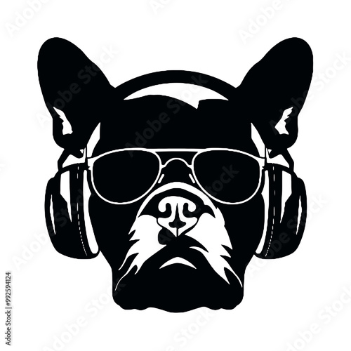 dog head is wearing a sunglass Silhouette Vector illustration