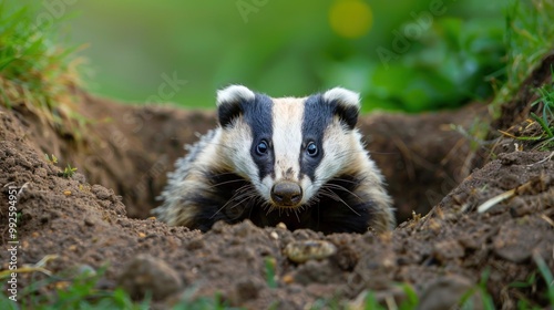 A badger emerging from its burrow