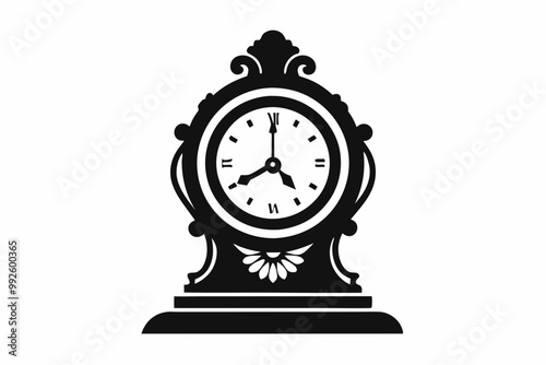 

Vintage Clock Silhouette, Old Decorative Clock Vector Illustration