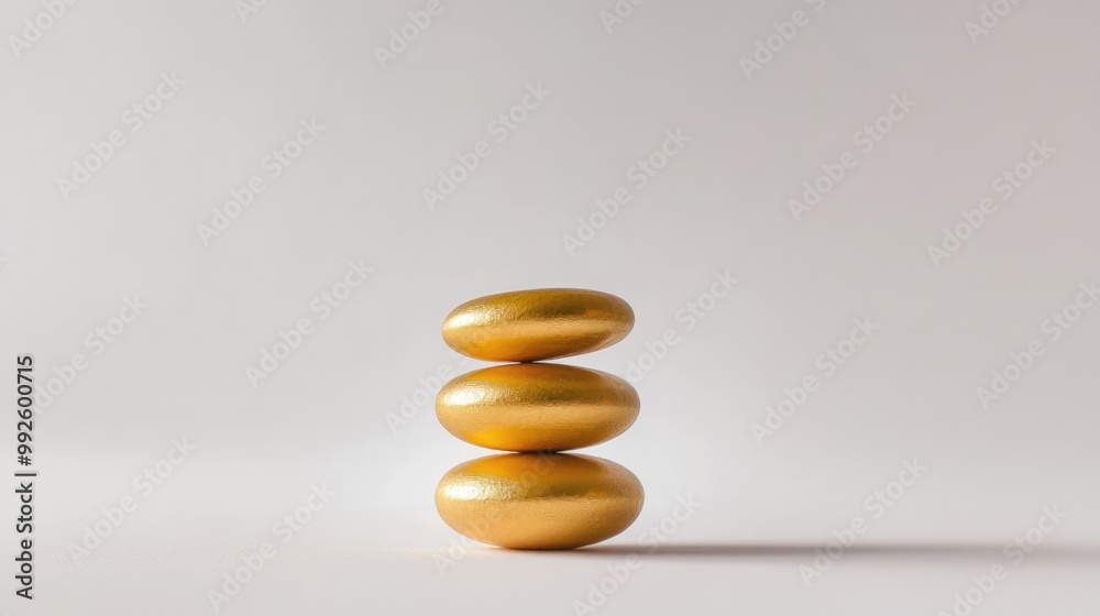 A carefully balanced stack of gold coins set against a minimalist, white background. A carefully balanced stack of gold coins set against a minimalist, white background.